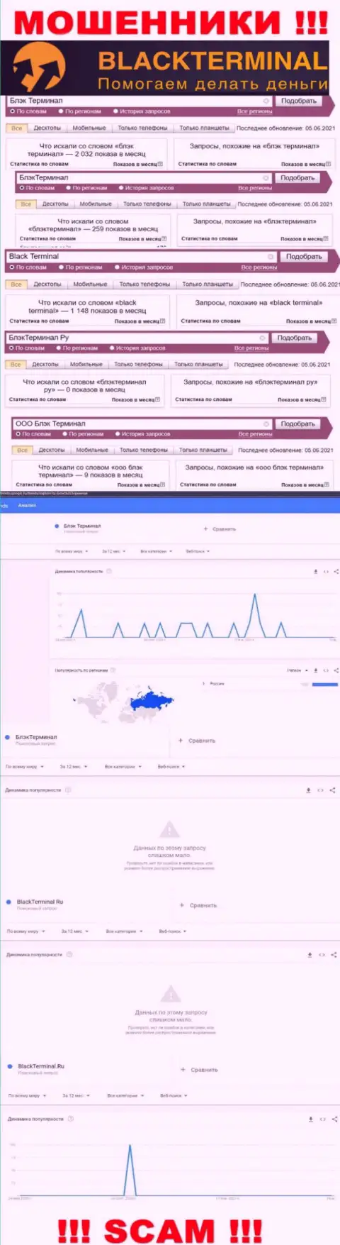 Количество онлайн-запросов данных о мошенниках BlackTerminal Ru в интернете