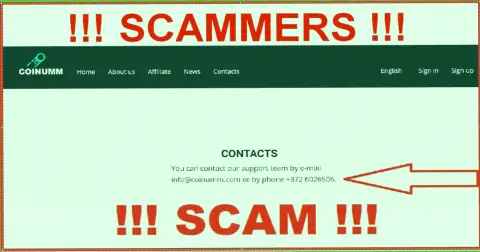Coinumm Com phone number is listed on the cheaters web-site