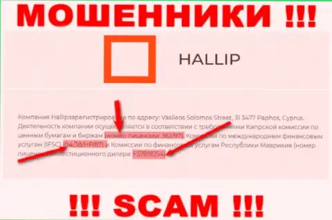 Не взаимодействуйте с махинаторами Hallip - наличием лицензии на осуществление деятельности, на сайте, завлекают клиентов
