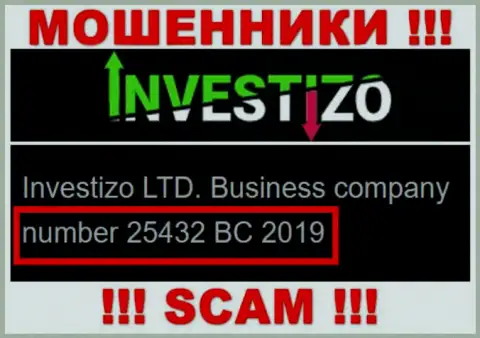 Investizo LTD internet мошенников Investizo было зарегистрировано под этим номером: 25432 BC 2019