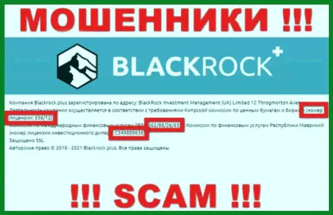 BlackRock Plus скрывают свою мошенническую сущность, размещая у себя на веб-ресурсе лицензию