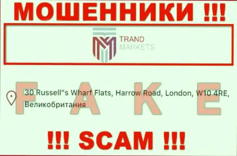 Представленный официальный адрес на сайте TrandMarkets - это ЛИПА !!! Избегайте указанных мошенников