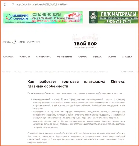 Деятельность команды технической поддержки биржи Zinnera Com, описанная в обзоре на сайте твой бор ру