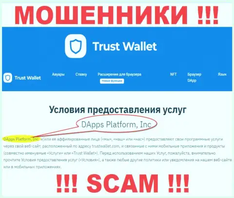 На официальном сайте Trust Wallet отмечено, что указанной конторой управляет DApps Platform, Inc