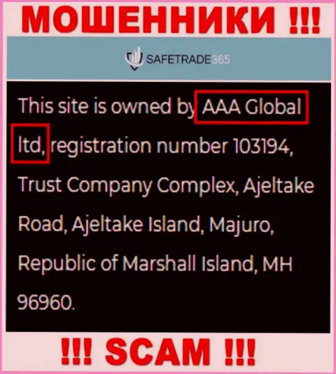 AAA Global ltd - это контора, владеющая internet жуликами SafeTrade365 Com
