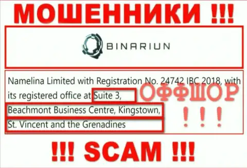 Работать с организацией Бинариун Нет не рекомендуем - их офшорный адрес регистрации - Suite 3, Beachmont Business Centre, Kingstown, St. Vincent and the Grenadines (инфа позаимствована сайта)