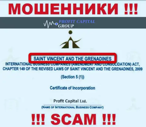 Официальное место регистрации internet ворюг Profit Capital Group - Сент-Винсент и Гренадины