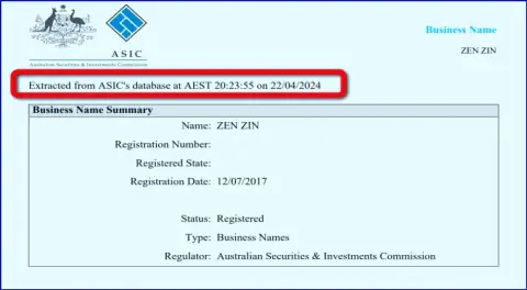 Документ, доказывающий присутствие регистрации у организации Зиннейра Ком