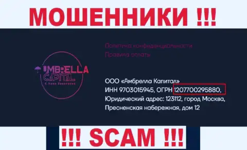 ООО Амбрелла Капитал интернет-жуликов Umbrella Capital было зарегистрировано под вот этим номером - 207700295880