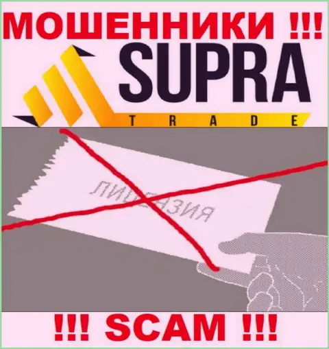 Компания SupraTrade - это ШУЛЕРА ! На их сайте не представлено информации о лицензии на осуществление их деятельности
