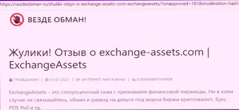 Чем чревато сотрудничество с Exchange Assets ??? Статья о мошеннике