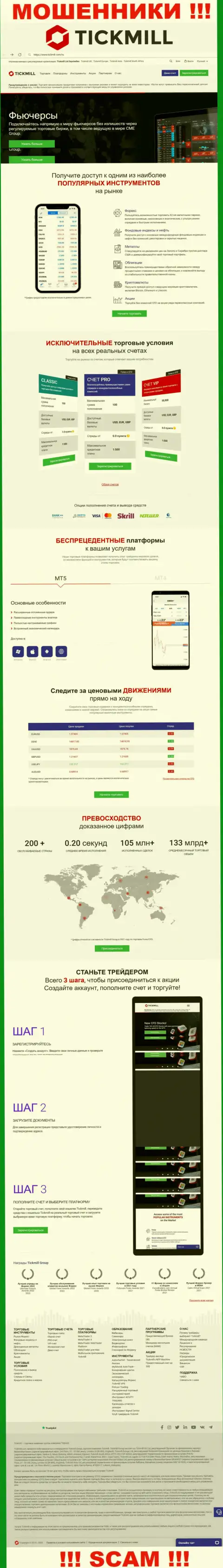 Внешний вид официального web-сайта противоправно действующей конторы Tickmill Group