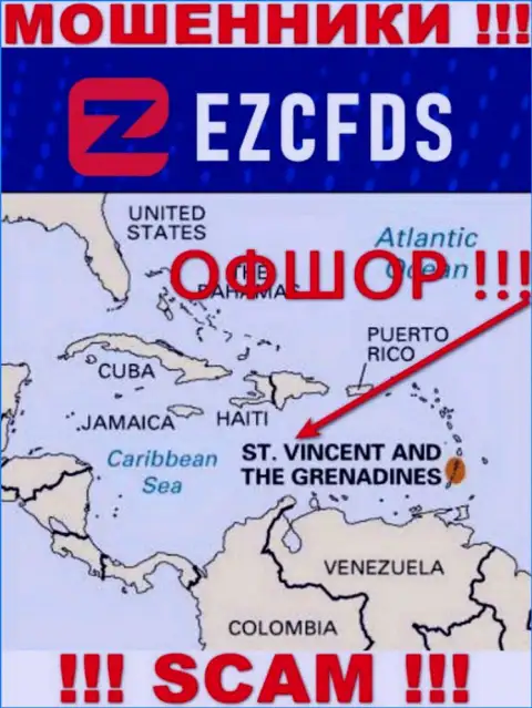 St. Vincent and the Grenadines - оффшорное место регистрации шулеров EZCFDS Com, представленное на их онлайн-ресурсе