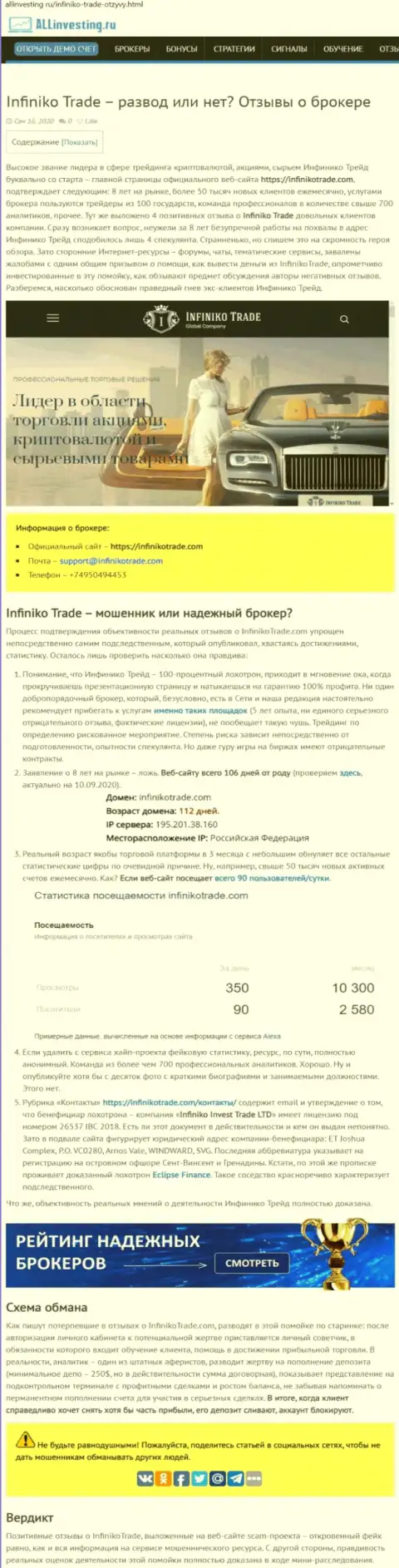 Infiniko Invest Trade LTD однозначные интернет аферисты, будьте бдительны доверившись им (обзор)