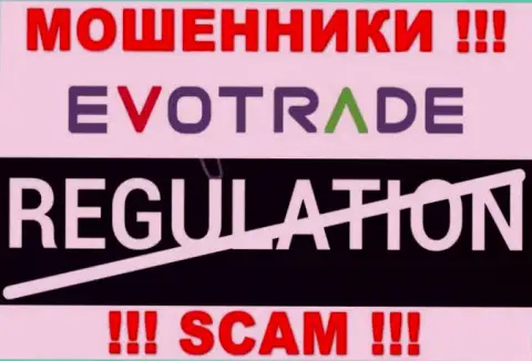На сайте мошенников ЭвоТрейд Ком нет ни единого слова о регуляторе данной компании !!!