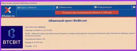 Сжатая информационная справка об онлайн-обменнике BTCBit на интернет-портале XRates Ru